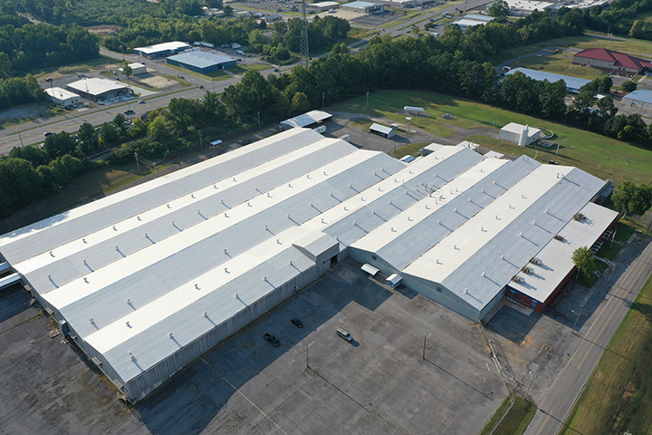 Aerial view of a completed Mid-Western commercial membrane roof